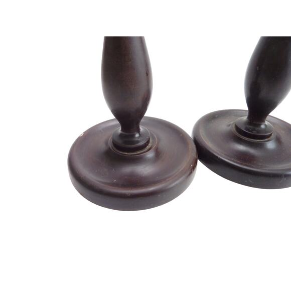 Vintage Early 1900 Mid Century Wood Turned Candle Holder Set - Picture 3 of 6